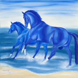 blaue Pferde im Wasser